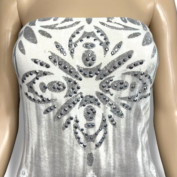 Maurices Womens Strapless Bandeau Tank Top with Shelf Bra Cream Silver Medium - Picture 2 of 11